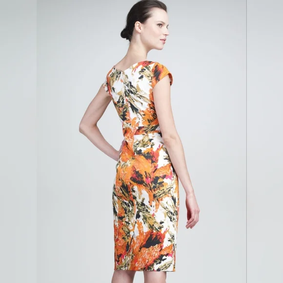 ERDEM TANYA FLORAL PRINT PENCIL DRESS IN ORANGE UK8 US4 - Picture 8 of 9